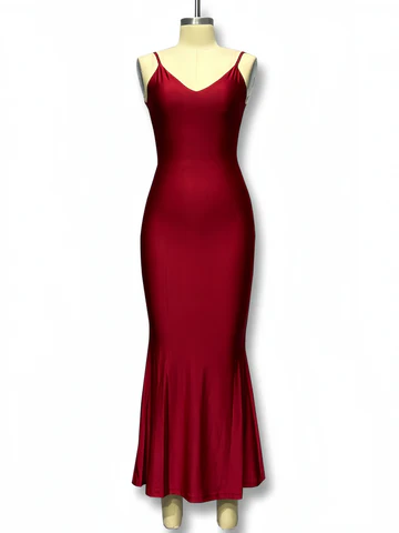Simple Spaghetti Straps Burgundy Satin Mermaid Evening Dress,Formal Party Prom Dress