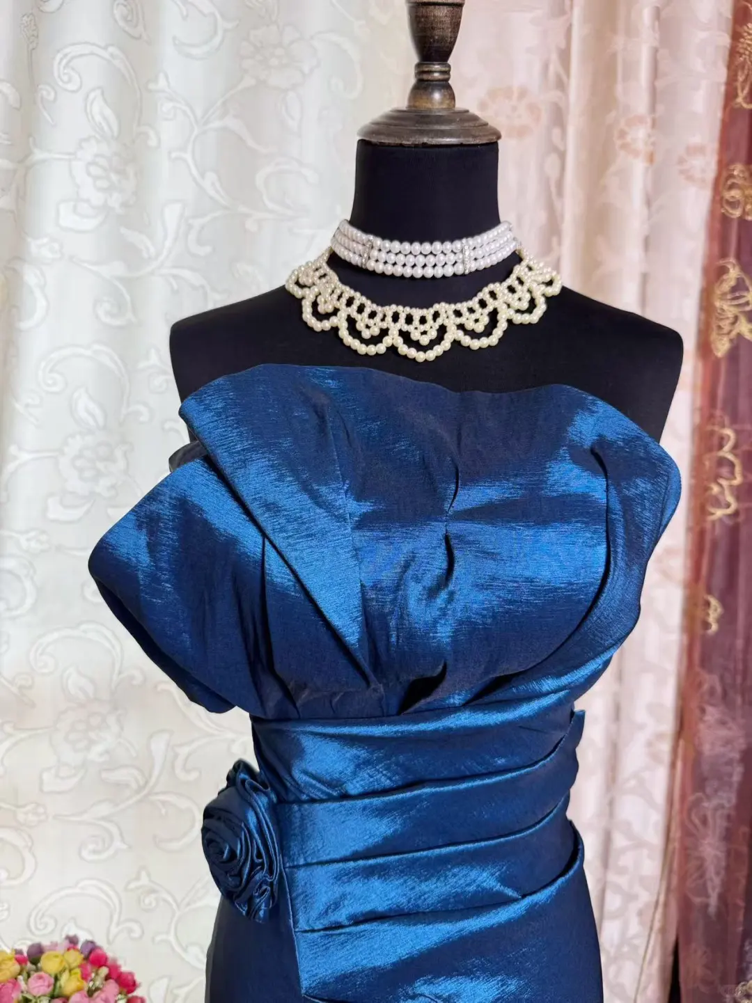 Vintage Strapless Blue Satin Sheath Homecoming Dress Cocktail Dress
