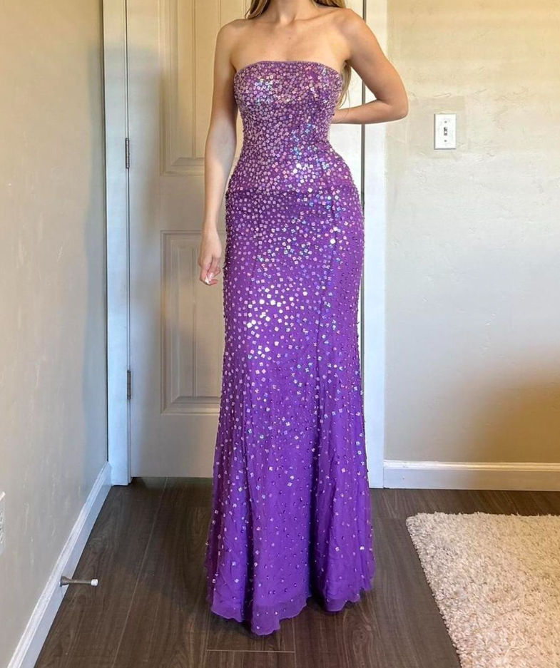 Glitter Strapless Chiffon Sequin Beaded Mermaid Evening Dress Purple Long Birthday Party Dress