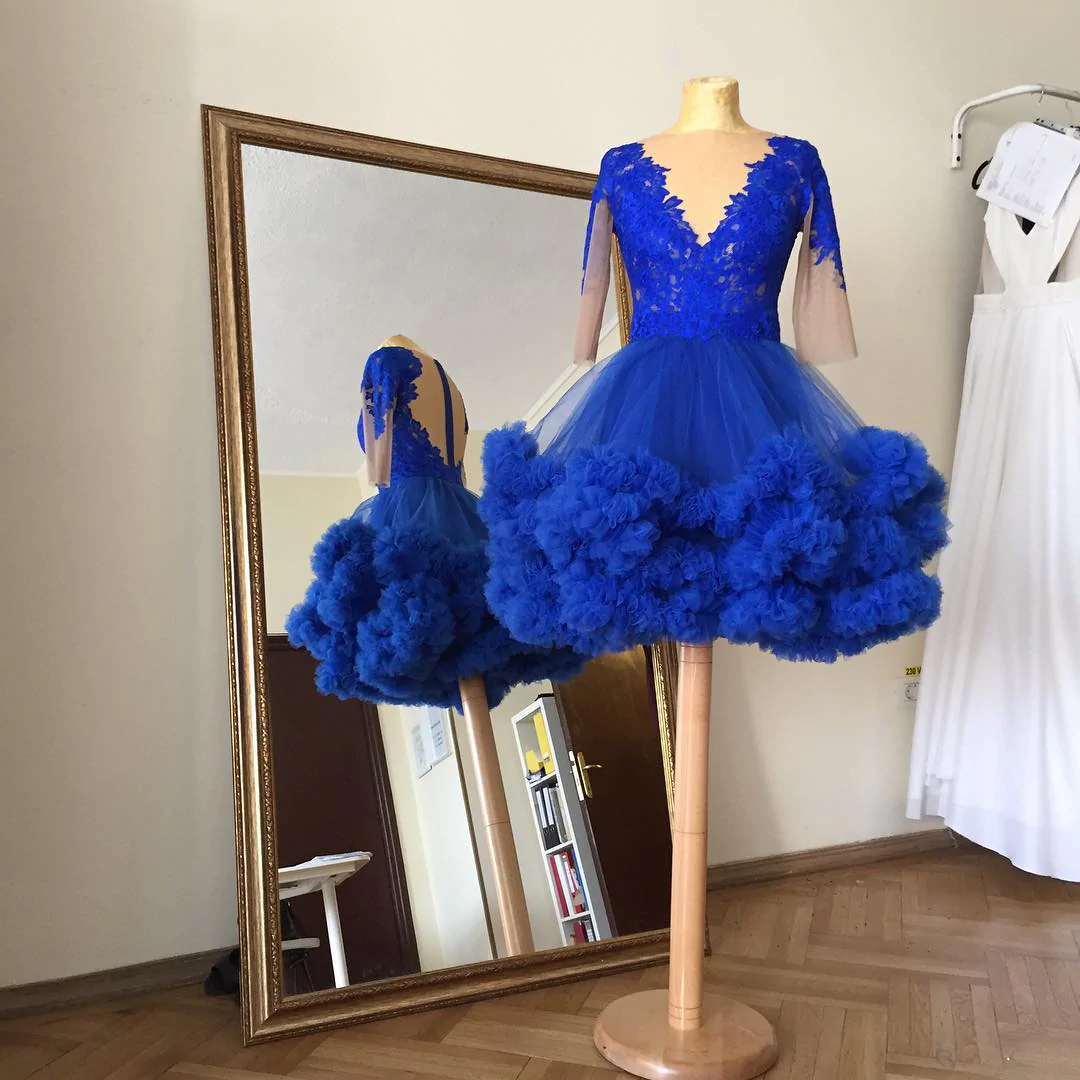 Half Sleeve Homecoming Dresses A Line Royal Blue Short