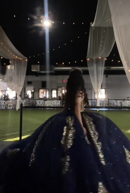 Gorgeous Navy Blue Off The Shoulder Tulle Sequin Sweet 16 Dress Formal Quinceanera Dress
