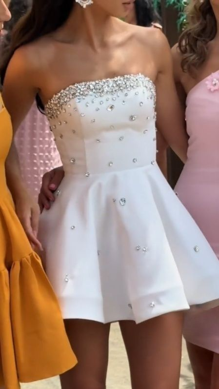 Elegant Strapless White A Line Homecoming Dress Mini Party Dress