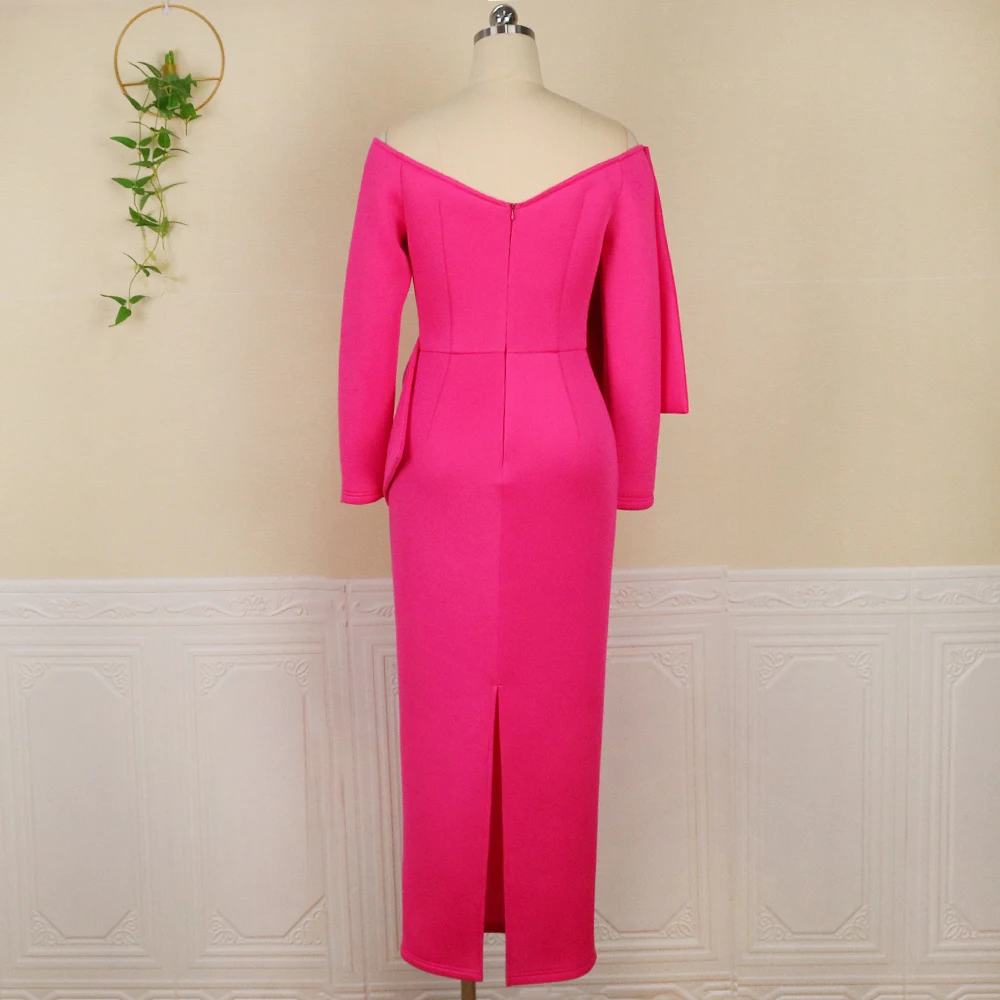 Women's Elegant V-Neck Off Shoulder Long Dress Big Knot Slim Evening Dresses Boutique Occasion Dresses
