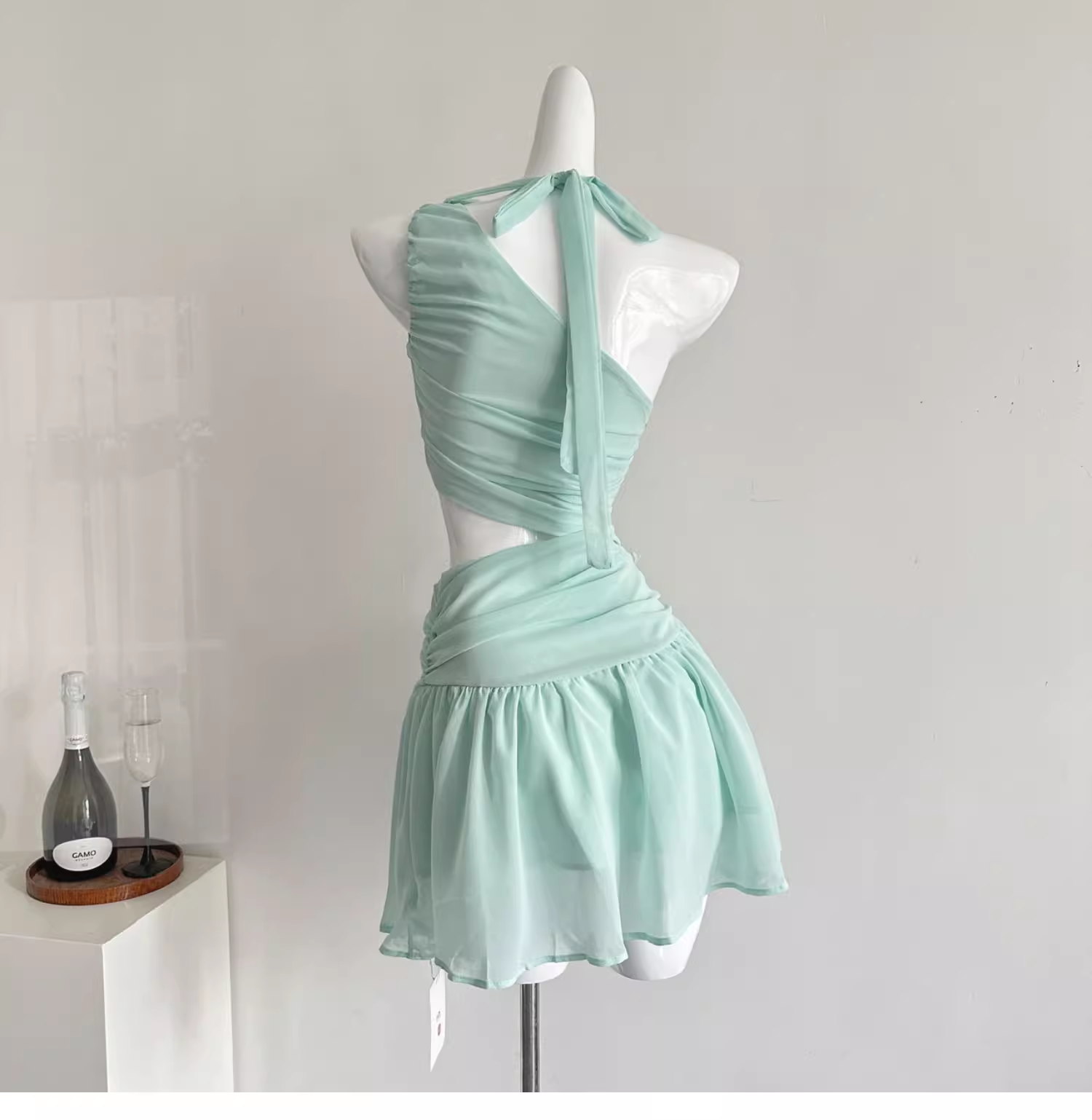Sexy Green One Shoulder A Line Vacation Dress Mini Party Gown