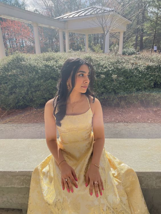 Beautiful Yellow A-line Long Formal Gown, Party Prom Dress
