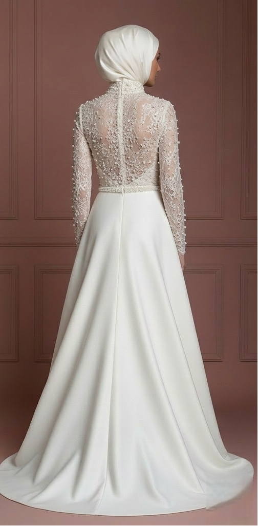 Elegant Hijab Wedding Dress With Pearl Detail Muslim