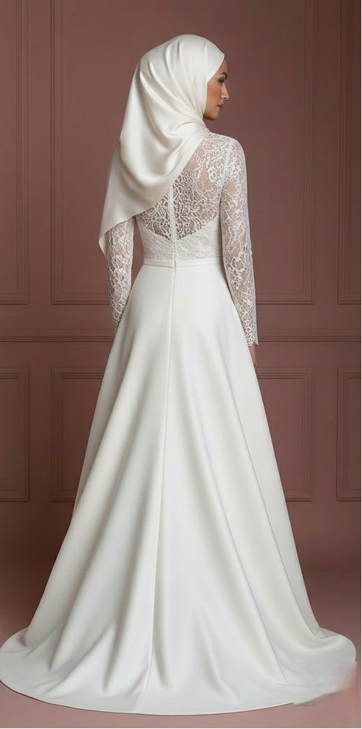 Elegant Islamic Bridal Gown With Hijab Set Wedding Dress Muslim