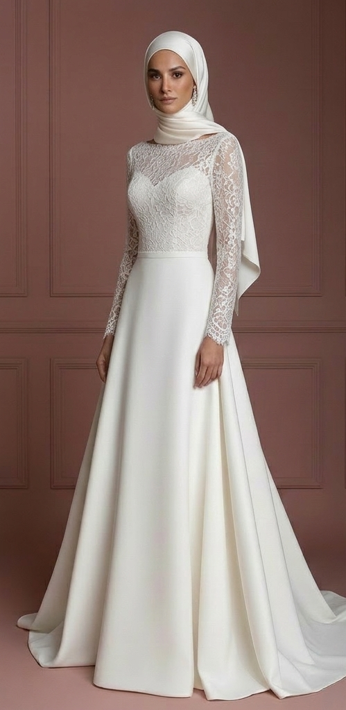 Elegant Islamic Bridal Gown With Hijab Set Wedding Dress Muslim