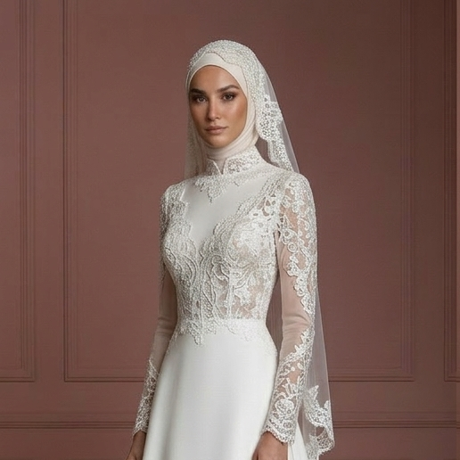 Elegant Palace Style Hijab Bridal Wedding Dress Modest Luxury Muslim