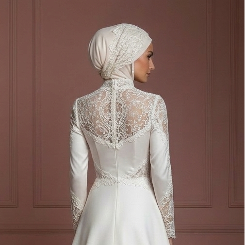 Elegant Palace Style Hijab Bridal Wedding Dress Modest Luxury Muslim