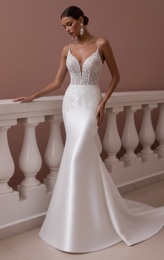 Elegant Wedding Dress Luxury Satin Long Mermaid Bridal Gown
