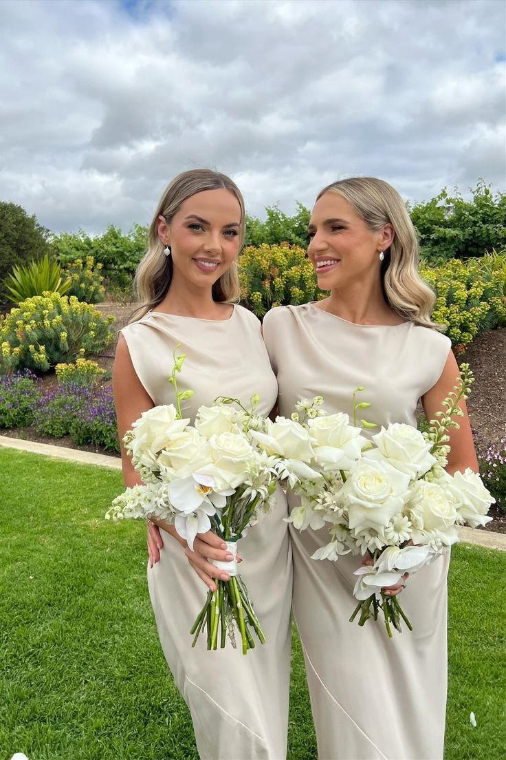 Elegant Sleeveless Ivory Satin Long Wedding Guest Dress Formal Bridesmaid Dress