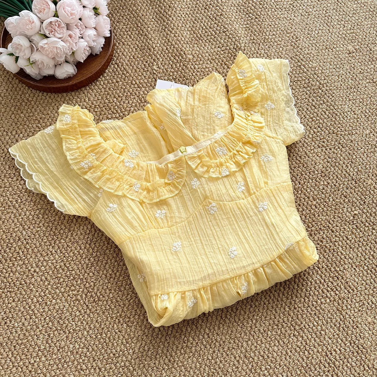 Cute A line Scoop Short Sleeves Yellow Floral Holiday Dresses Beach Dress Birthday Outfits