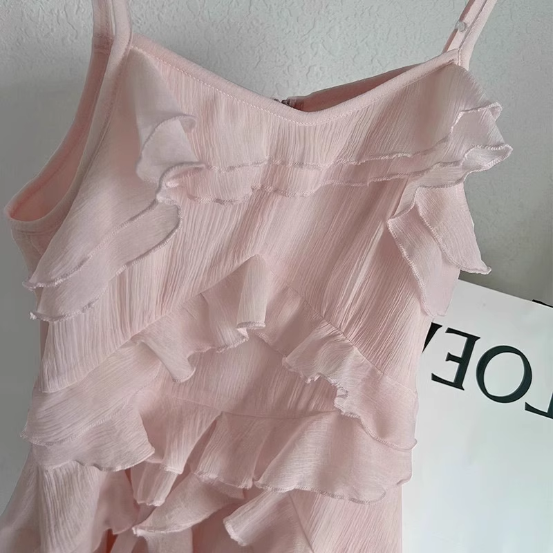 Sexy A Line Straps Ruffled Chiffon Pink Short Women's Holiday Dresses