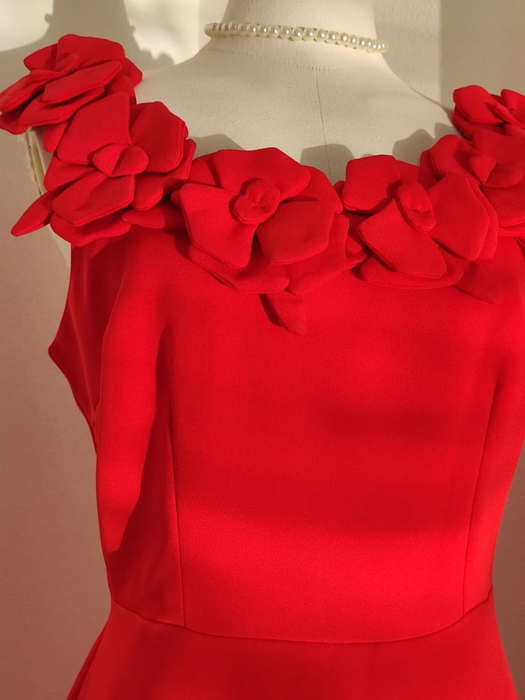 Sexy A line Scoop Neckline Red Travel Vacation Dresses Satin Birthday Dress
