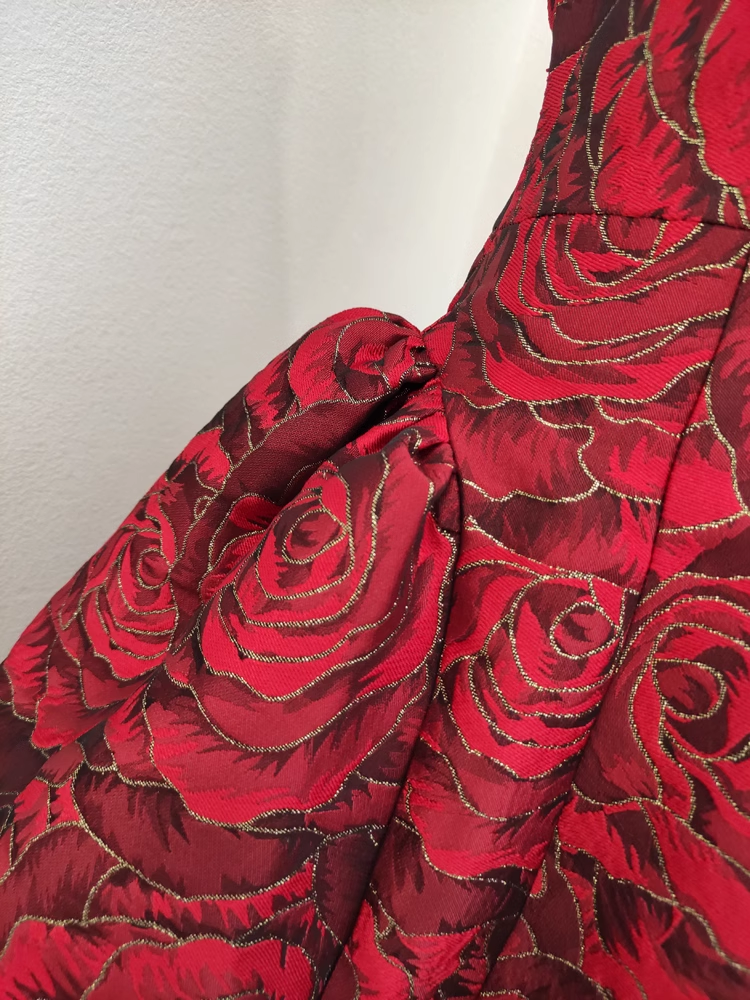 Cute Ball Gown Strapless Red Satin Floral Cocktail Dress Short Birthday Outfits