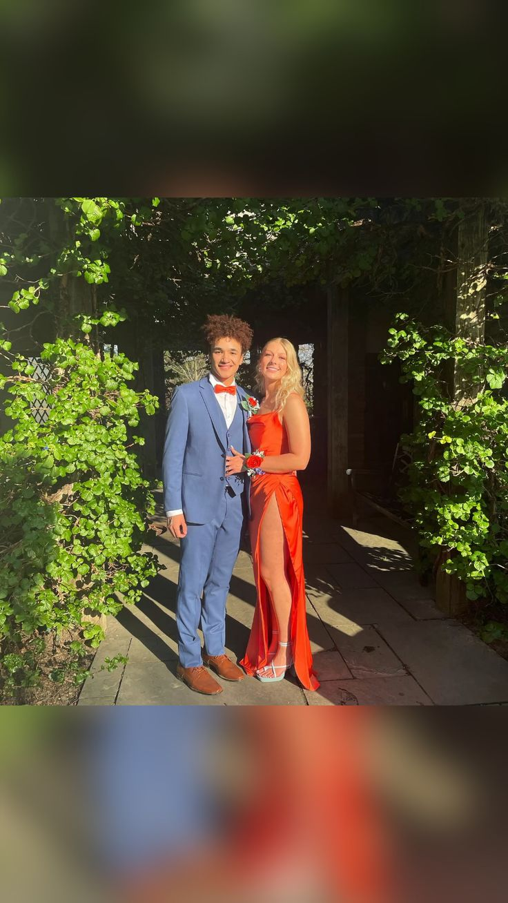 Simple Orange Prom Dress With High Slit,Senior Prom Gown