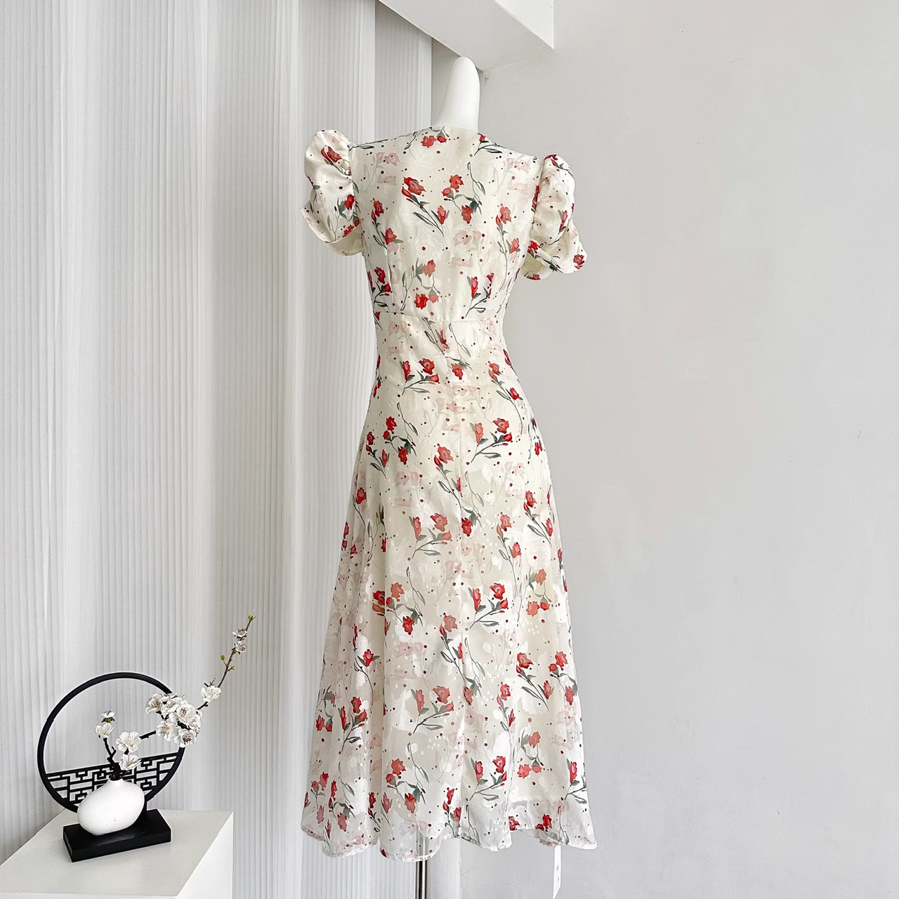 Cute A line V Neckline Short Sleeves Pink Floral Dress Beach Holiday Dresses