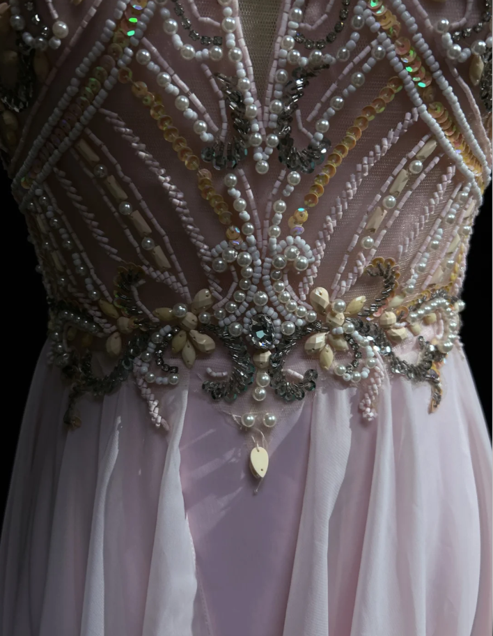 Classy Halter Chiffon Beaded Mermaid Formal Wedding Guest Dress Pink Long Evening Dress Party Dress