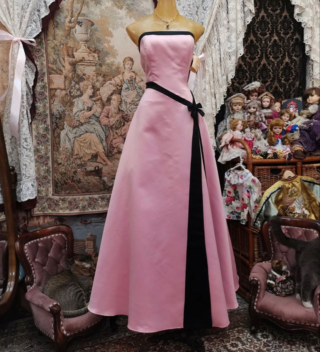Fashion Pink Strapless Satin A Line Long Wedding Guest Dress Formal Party Dress Birthday Outfits