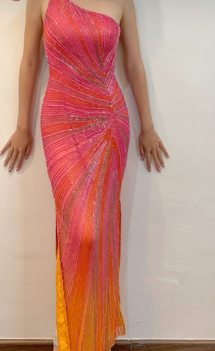 Luxurious One Shoulder Slit Beaded Evening Dress Formal Prom Dress