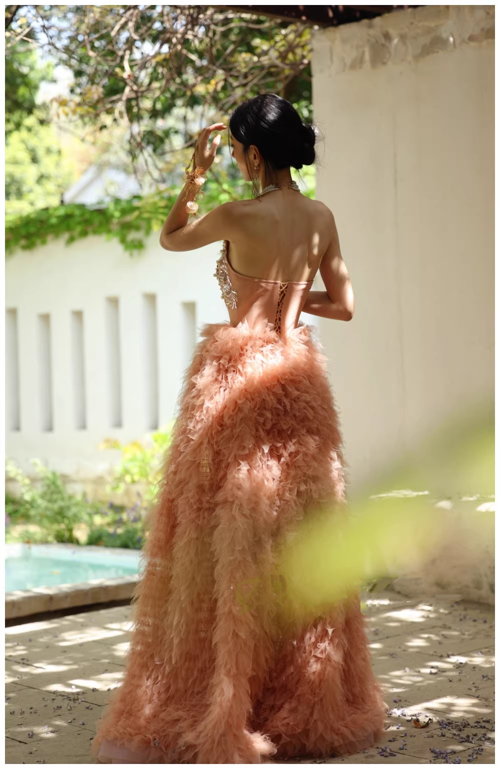 Gorgeous Strapless Pink Tulle Beaded A Line Birthday Prom Dress Evening Dresses
