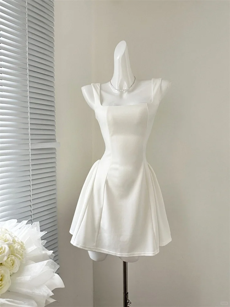 Simple White Square Neckline A Line Homecoming Dress Short Vacation Dress