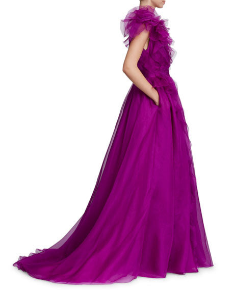 Deep V Neck Tulle Prom Dress Purple Tulle Panel Evening Dress cc05