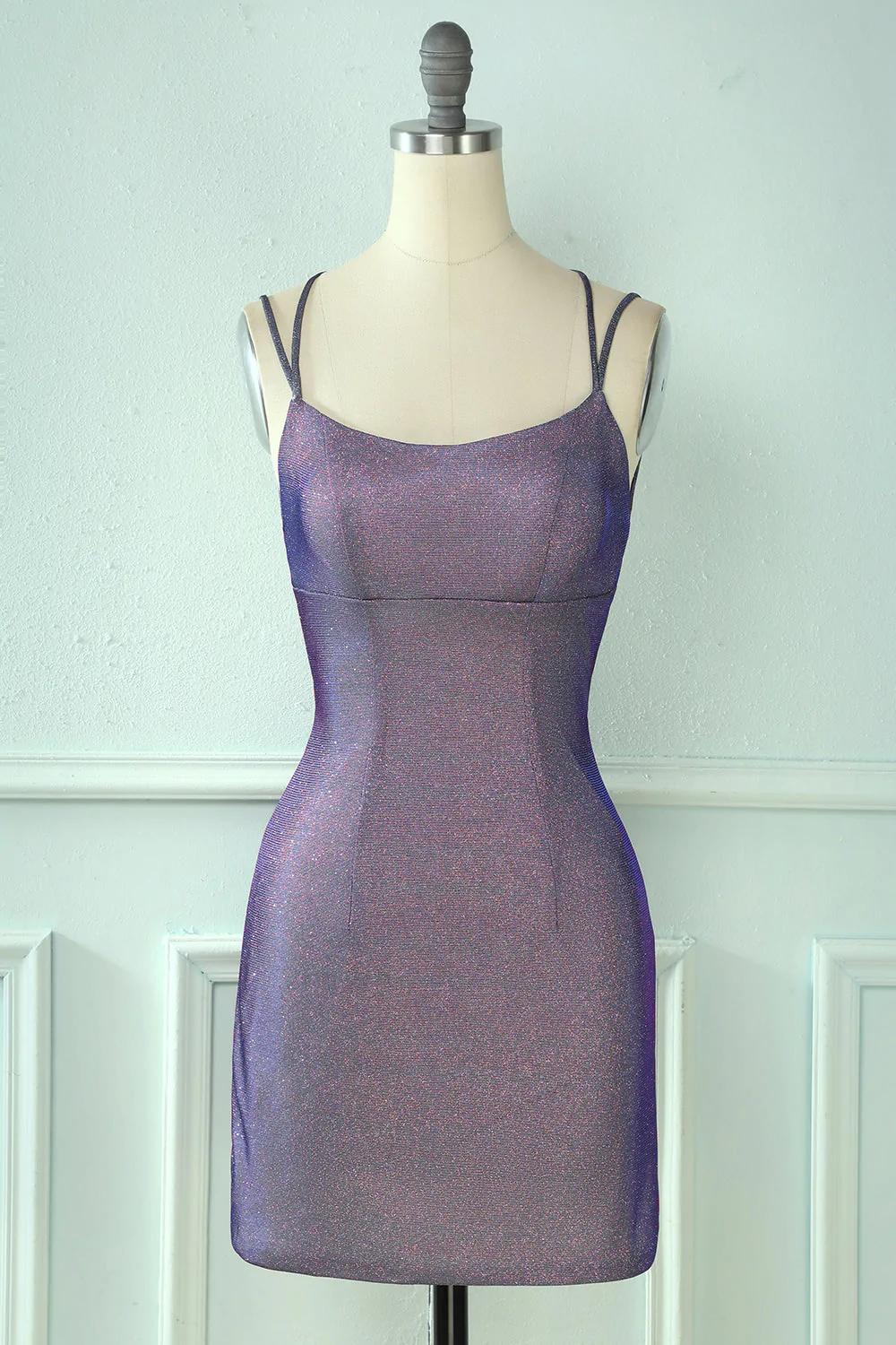 Sequin Spaghetti-Straps Tight Purple Homecoming Dress