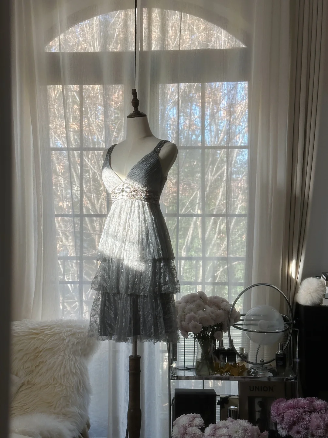 Elegant V Neck Lace Beaded Layered Mini Birthday Outfits Gray A Line Short Homecoming Dress