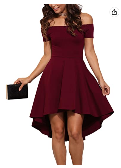 Women Off The Shoulder Short Sleeve High Low Hem Club Cocktail Skater Dress