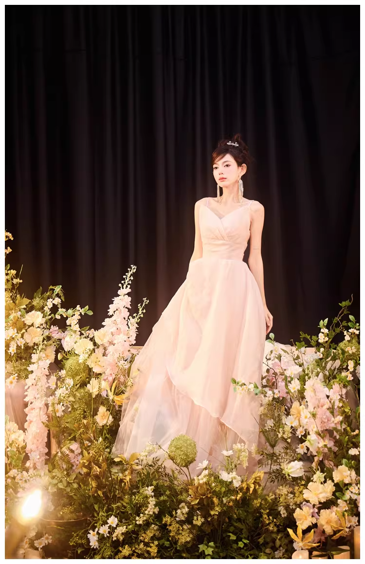 Sweet Pink Spaghetti Straps Tulle Beaded A Line Long Evening Dress Formal 20th Birthday Outfits