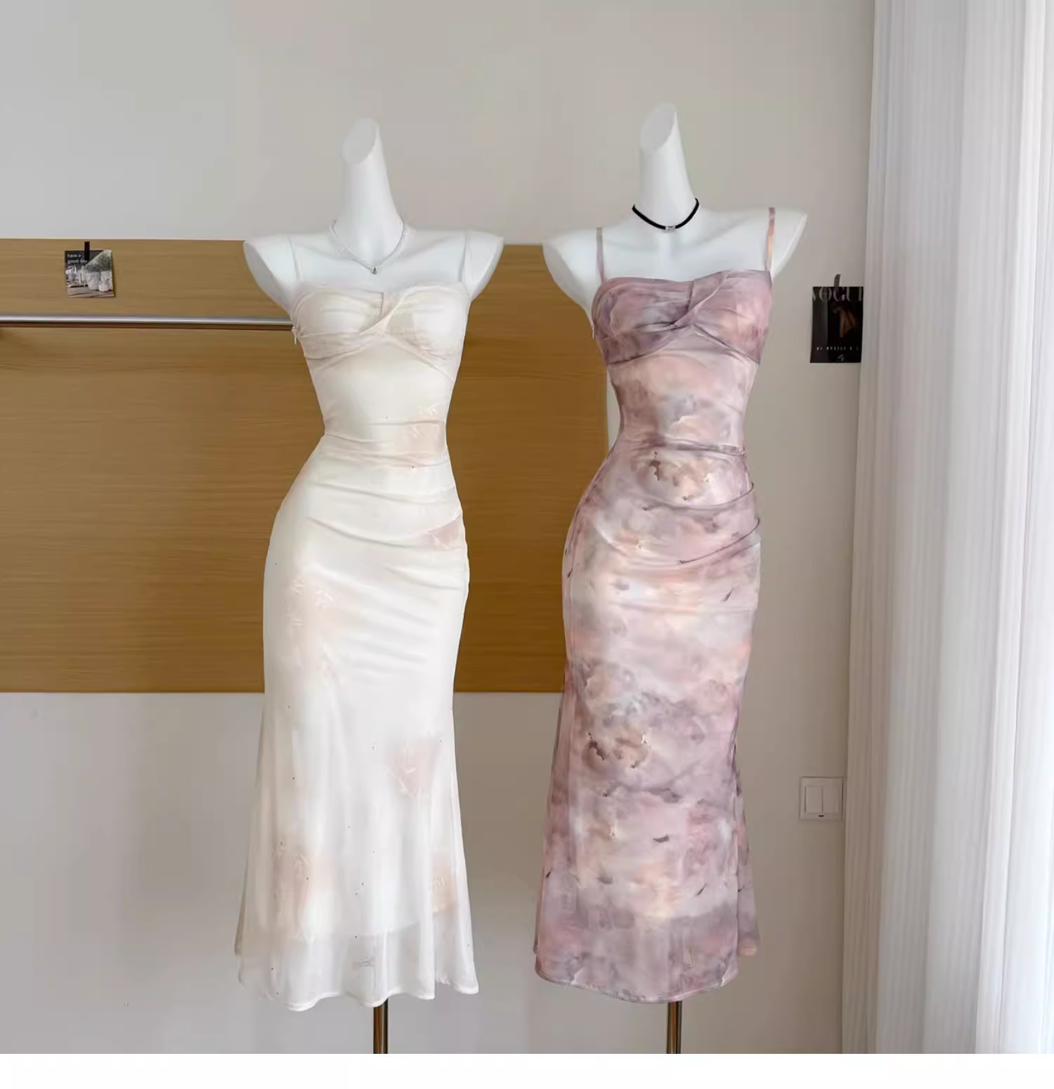 Apricot Suspender Dress Sexy Waist Beautiful Long Vacation Dress