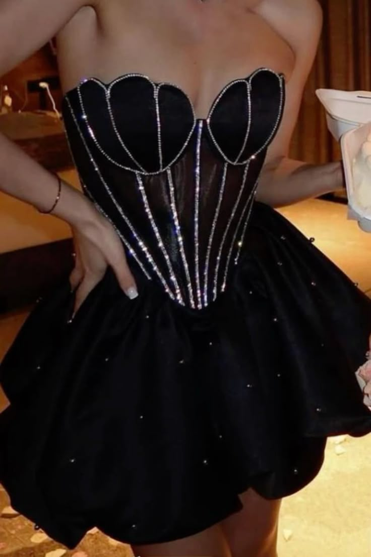 Classy Black Strapless A Line Cocktail Dress Homecoming Dress