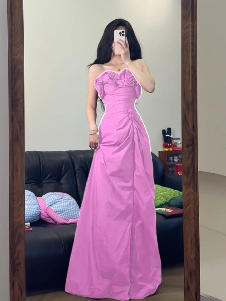 Elegant A Line Strapless Burgundy Satin Long Prom Dresses Formal Dress