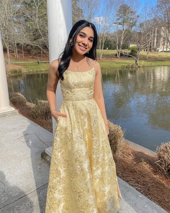 Beautiful Yellow A-line Long Formal Gown, Party Prom Dress