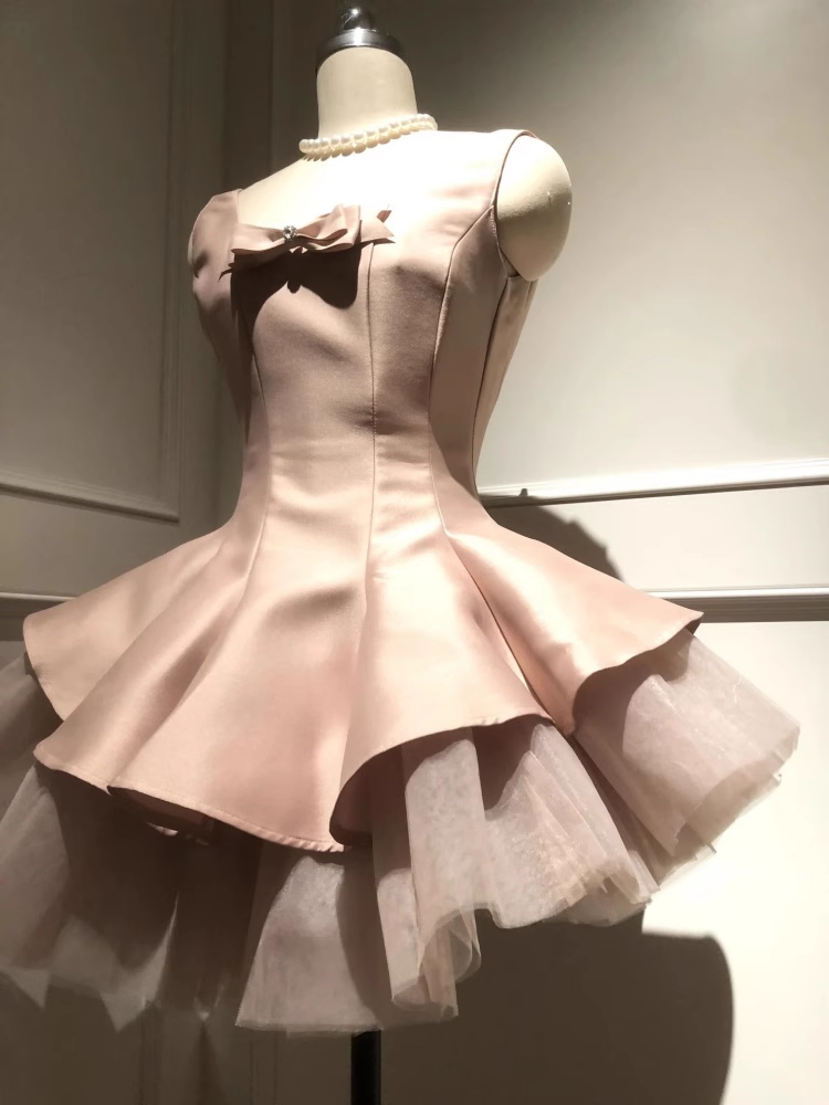 Sweet Pink Satin A Line Short Birthday Dress Homecoming Dress