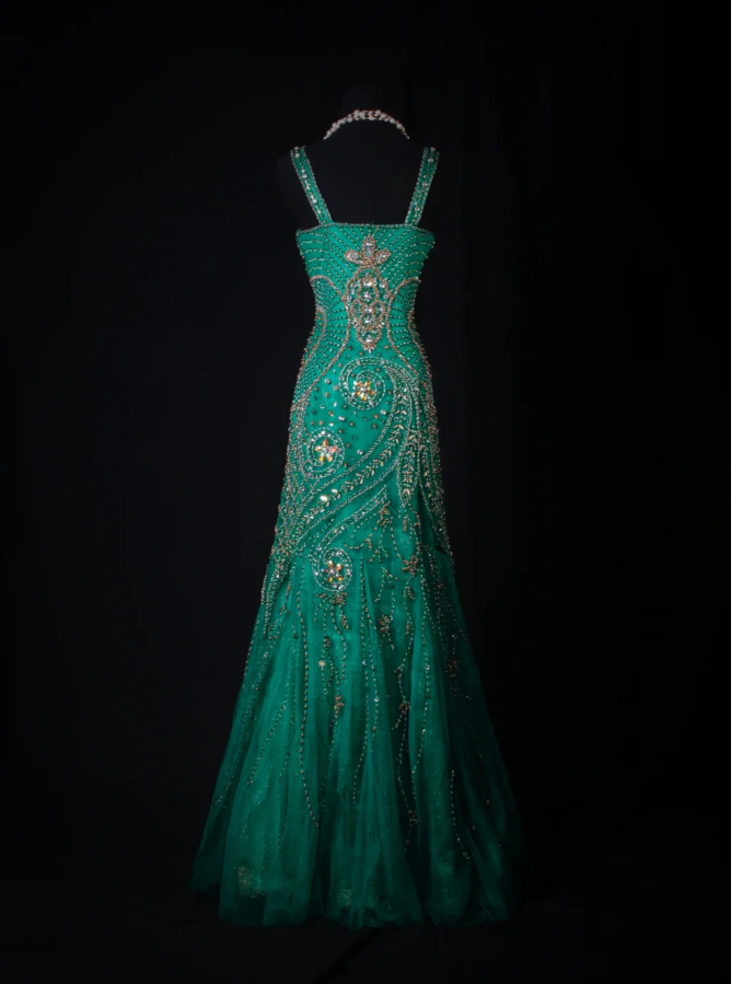 Vintage Spaghetti Straps Green Satin Tulle Beaded Party Dress Mermaid Long 21st Birthday Outfits