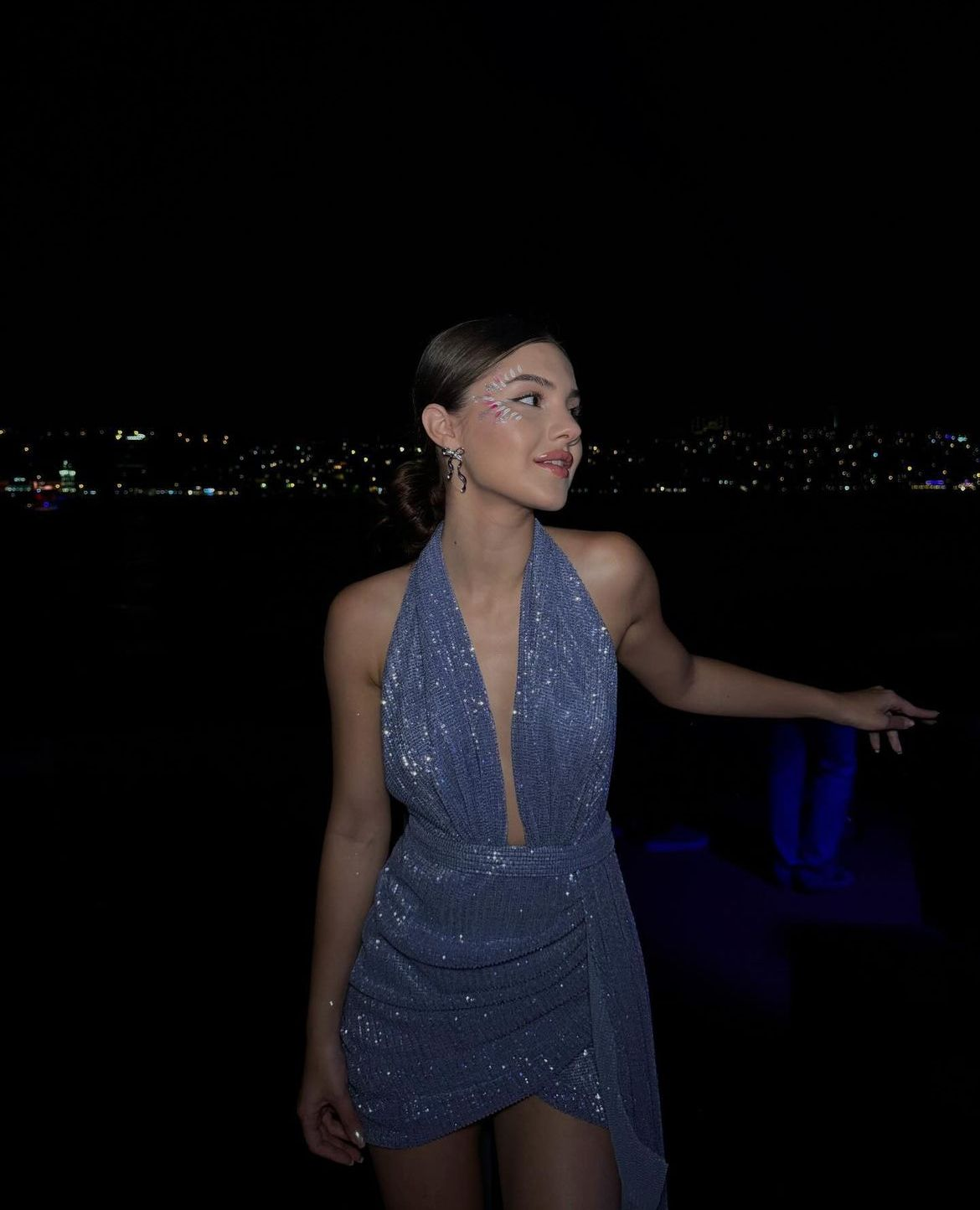 Sparkly Halter Sheath Blue Sequin Short Cocktail Dress Formal Homecoming Dress