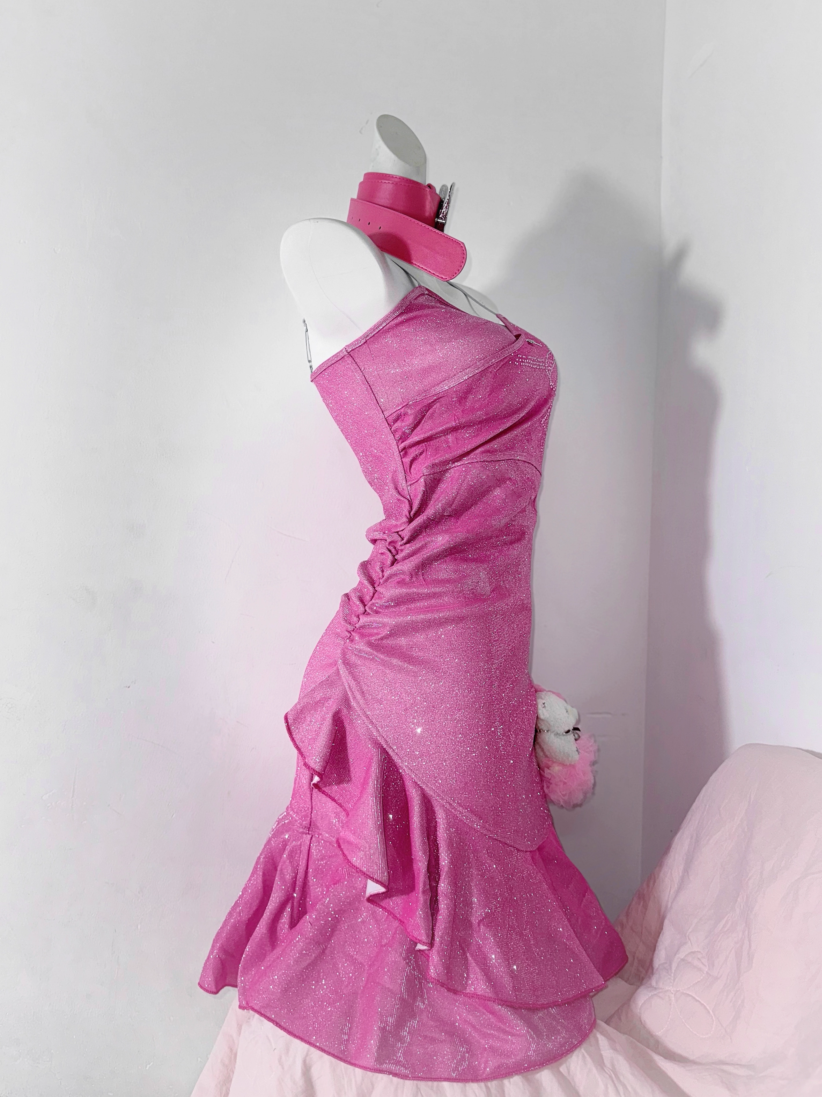 Elegant Spaghetti Straps Hot Pink Ruffles Short Party Dress Homecoming Dress