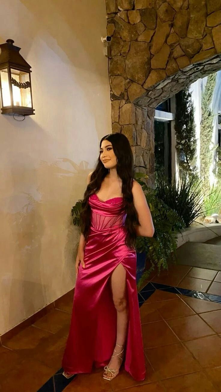 Fashion Satin Beaded Mermaid Prom Dress Slit Evening Party Gown