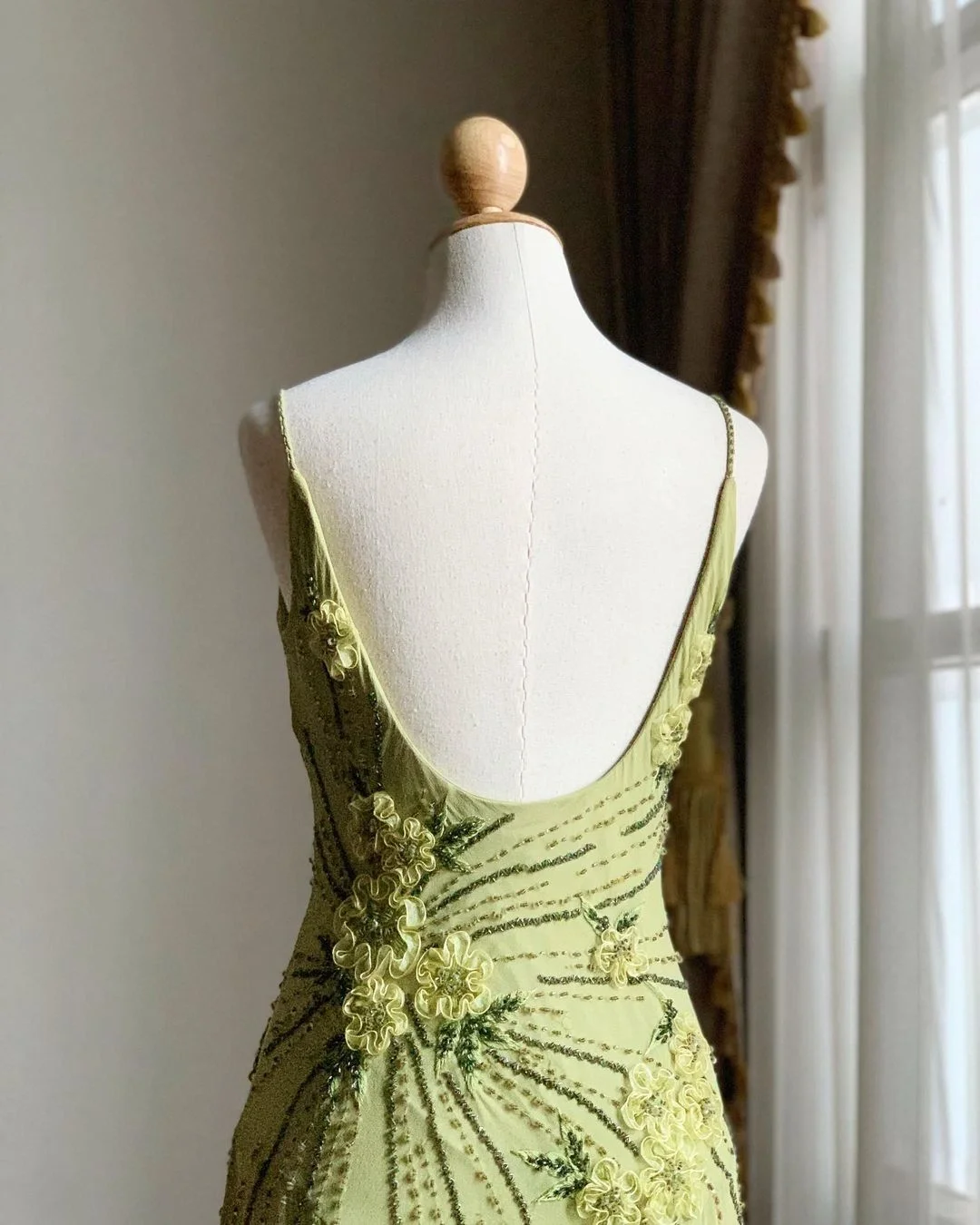 Pretty Green Spaghetti Straps Chiffon Beaded Mermaid Party Dress Long Evening Dress