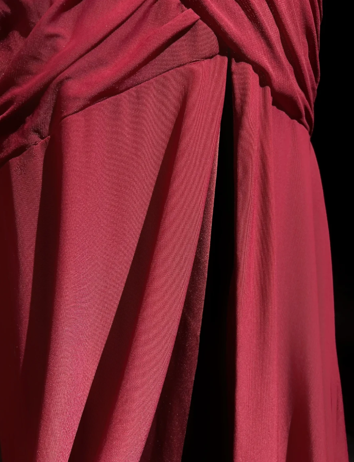Classy Spaghetti Straps Burgundy Satin Pleated Mermaid Long Party Evening Dress