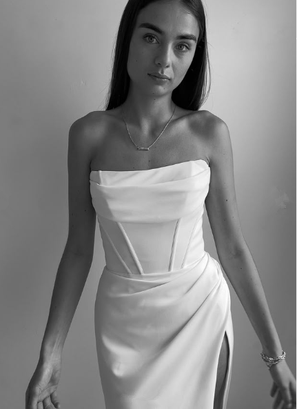 Elegant Strapless Satin Mermaid Slit Evening Dress,White Prom Party Dress