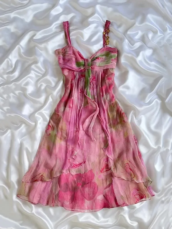 Pretty Pink Chiffon Printed Floral Short Graduation Homecoming Dress Formal 19th Birthday Outfits
