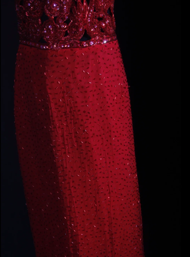 Pretty Red Halter Chiffon Beaded Sheath Long Prom Dress Birthday Evening Dress
