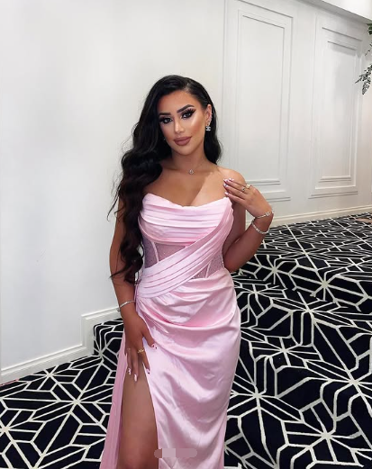 Sexy 17th Birthday Dress Strapless Mermaid Prom Dresses for Black Girls Thigh-High Slits Pleats Beading Birthday Outfits