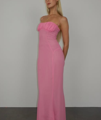 Elegant Pink Chiffon Sheath Long Prom Dress Evening Gown