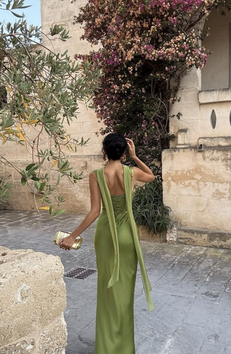 Elegant Green Satin Mermaid Long Wedding Guest Dress Birthday Party Dress