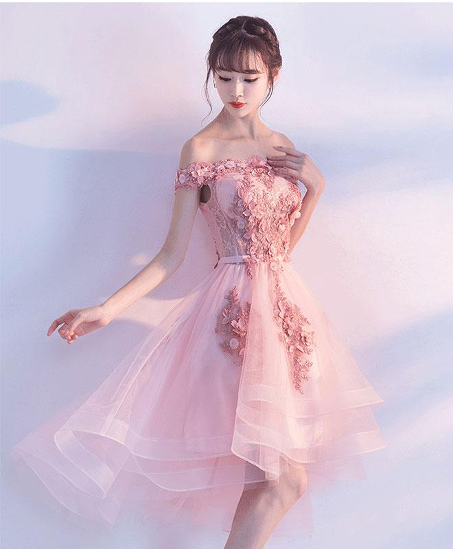 Stylish Pink Off the Shoulder Homecoming Dress, Lovely Pink Party Dress